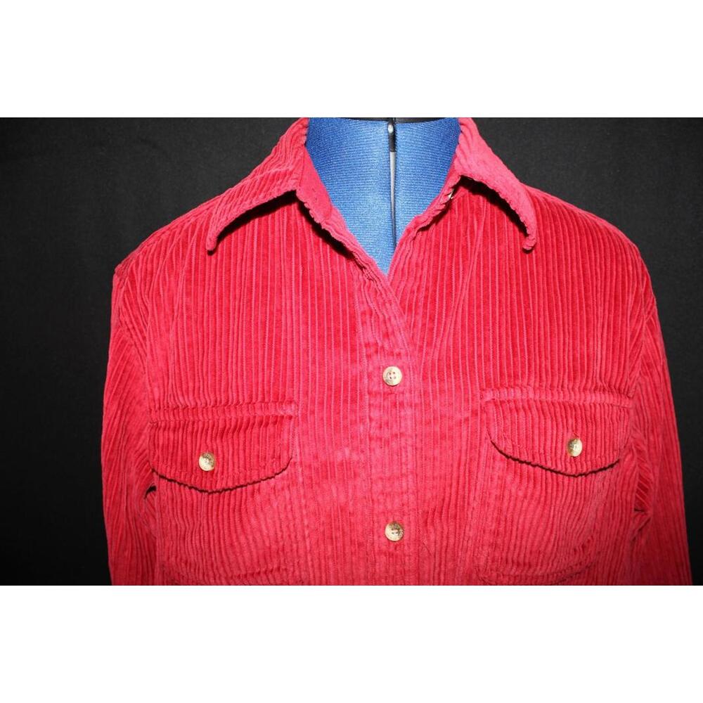 Eddie Bauer Corduroy L/S Button Up Shirt Shacket Womens M Petite Red 100% Cotton - Picture 2 of 12